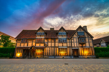 William Shakespeares birthplace place at sunrise located at Henley street in Stratford upon Avon in...