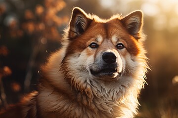 A close-up portrait of an Akita dog, capturing its dignified and regal expression. Generative AI
