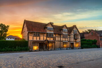 William Shakespeares birthplace place at sunrise located at Henley street in Stratford upon Avon in...