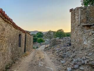 Ruined housei in the Greek village of Tepeköy (Agridia), one of the most touristic places of Gökçeada - Turkish Aegean Island Gökçeada. Çanakkale, Turkey