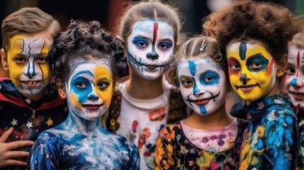 Obraz premium Kids painting their faces for Halloween.