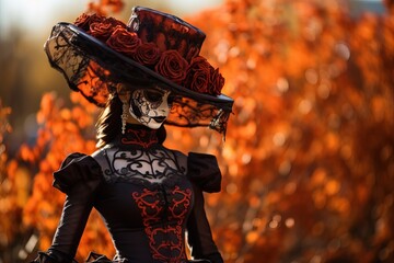 Beautiful Woman Characterized by Halloween- Catrina, Witch, Vampire, Bat