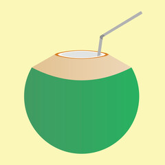 light green coconut that has been opened with a straw