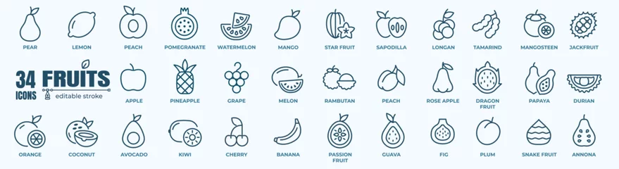 Fotobehang Fruits - thin line web icon set. Outline icons collection. Simple vector illustration. © stockgood