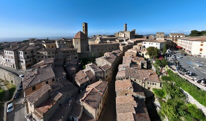 Naklejka premium Aerial view of the ancient village of Volterra, Tuscany, Italy
