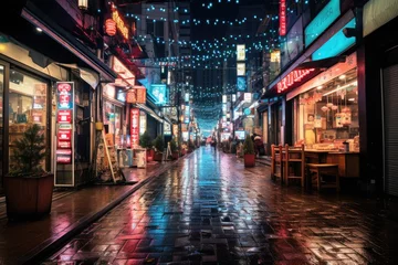 Tuinposter Fictional Cityscape  similar to Hongdae in Seoul South Korea picture © 4kclips