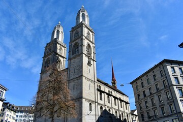 The Grossmünster is a Romanesque-style Protestant church in Zürich, Switzerland