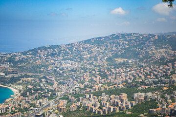 lebanon Jounieh Beirut cityscape coast landscape high up sky clouds mounatins mediterranean sea