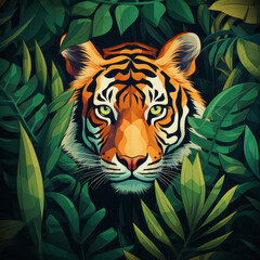 Tiger Staring in Jungle Background. Created using generative AI