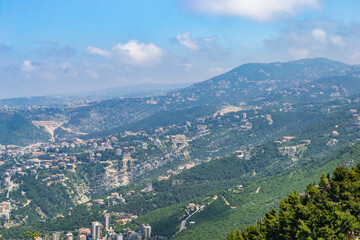 Fototapeta na wymiar lebanon Jounieh Beirut cityscape coast landscape high up sky clouds mounatins mediterranean sea
