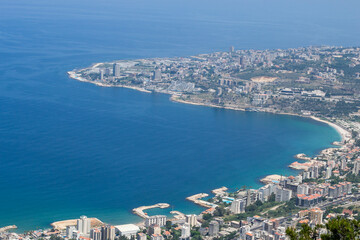 Fototapeta premium lebanon Jounieh Beirut cityscape coast landscape high up sky clouds mounatins mediterranean sea