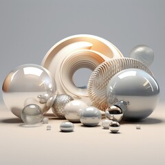 3D organic and geometric forms still-life illustration made with Generative AI 