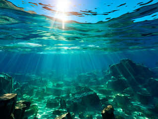 Fototapeta na wymiar Underwater view of the coral reef. Underwater landscape. Generative AI