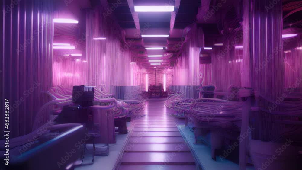 Aufkleber a vast field of servers connected by a complex network of cables and illuminated by a pale purplish 