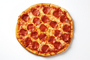 Pepperoni and cheese pizza on white background. Generative AI