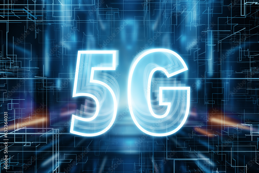 Poster 5g network sign on blue background. computer digital drawing. generative ai