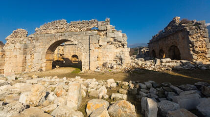 Ancient ruins of Small baths in Tlos, Turkey.