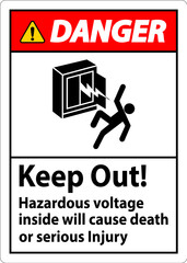 Danger Sign Keep Out! Hazardous Voltage Inside, Will Cause Death Or Serious Injury