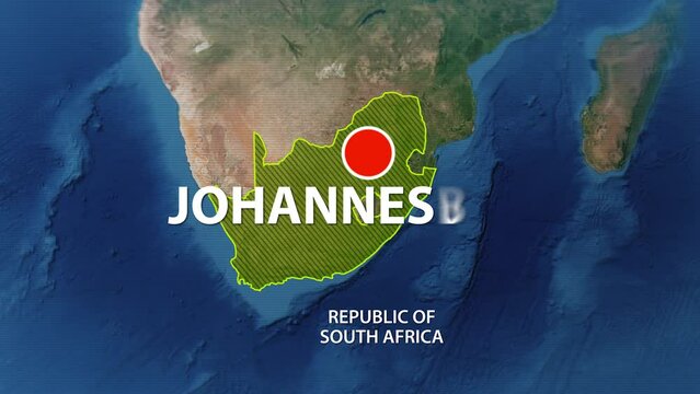 Designation of the borders country of of South Africa on the map and the mark of the location of the city of Johannesburg