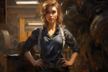 Obraz na płótnie Canvas skilled female mechanic at auto service station, Generative AI