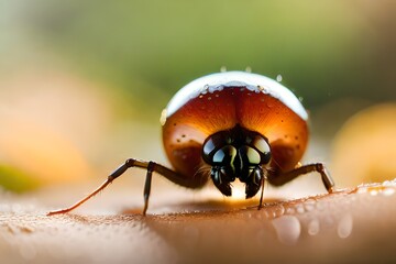 macro close up photography of forest ant, insect photography, blurred background, sun rays created with generative ai technology