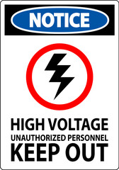 Notice Sign High Voltage Unauthorized Personnel Keep Out