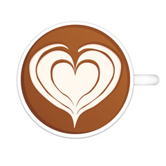 Isolated Latte Art. White Cup. Illustration on transparent background
