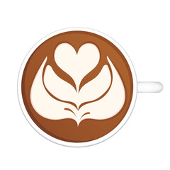 Isolated Latte Art. White Cup. Illustration on transparent background