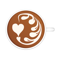 Isolated Latte Art. White Cup. Illustration on transparent background