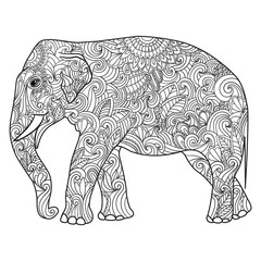 Vintage elephant with tribal ornaments. Illustration on transparent background