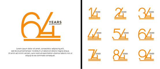 set of anniversary logo orange color on white background for celebration moment