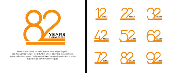 set of anniversary logo orange color on white background for celebration moment