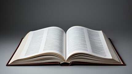 An open book with a plain background. This was created with generative ai and does not have real words. 
