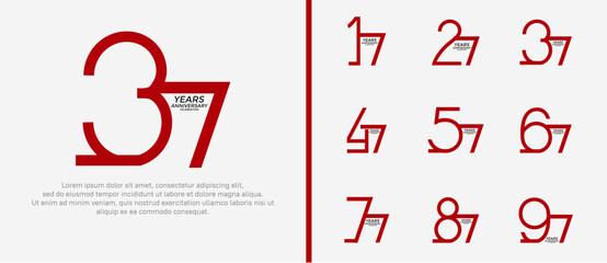 set of anniversary logo red color on white background for celebration moment