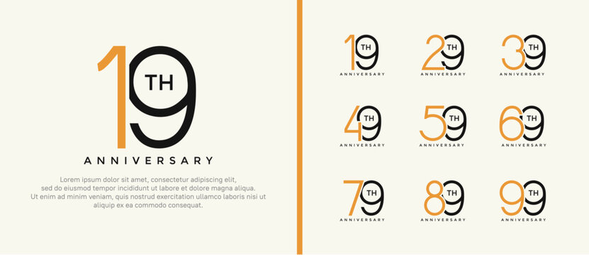 set of anniversary logo orange and black color on white background for celebration moment