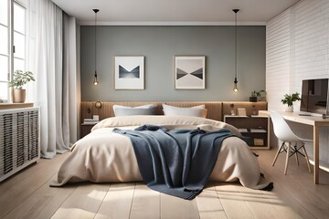 Fototapeta na wymiar interior of a bedroom generated by al technology 