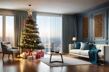 christmas tree in room generated by al technology	
