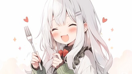 フォークを持つ女の子,Generative AI AI画像