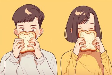 トーストを食べる男女,Generative AI AI画像