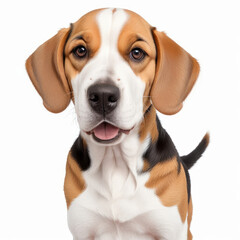 Cute beagle dog on white background. Generative AI