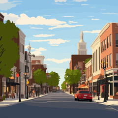 Fototapeta na wymiar downtown small city main street illustration