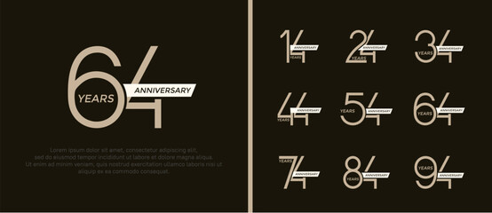 set of anniversary logo flat brown color and white ribbon on black background for celebration moment