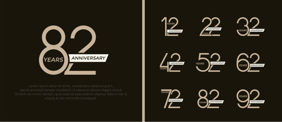 set of anniversary logo flat brown color and white ribbon on black background for celebration moment