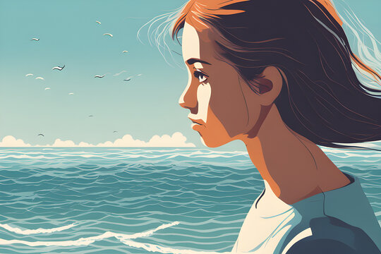 A girl looking at the sea