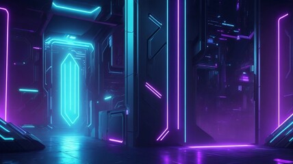 メタバース、空間、入り口、ネオン｜metaverse, space, entrance, neon. Generative AI	