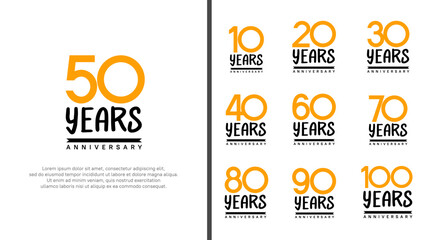 set of anniversary logo flat yellow color number and black on white background for celebration