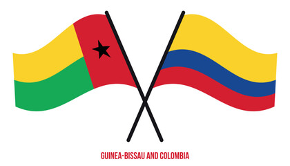 Guinea-Bissau and Colombia Flags Crossed And Waving Flat Style. Official Proportion. Correct Colors.
