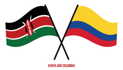Kenya and Colombia Flags Crossed And Waving Flat Style. Official Proportion. Correct Colors.