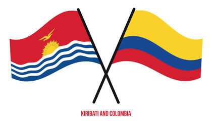 Kiribati and Colombia Flags Crossed And Waving Flat Style. Official Proportion. Correct Colors.