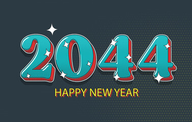 Happy New Year 2044 Concept Illustration On Halftone Effect. Modern Holiday Design.